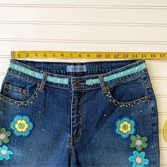 Classic Blue Straight Leg Jeans with Floral Embroidery - Picture 6 of 12